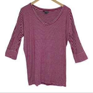 MIX by 41 HAWTHORN Maroon Striped 3/4 Sleeve V-Neck Shirt Women’s Size Large